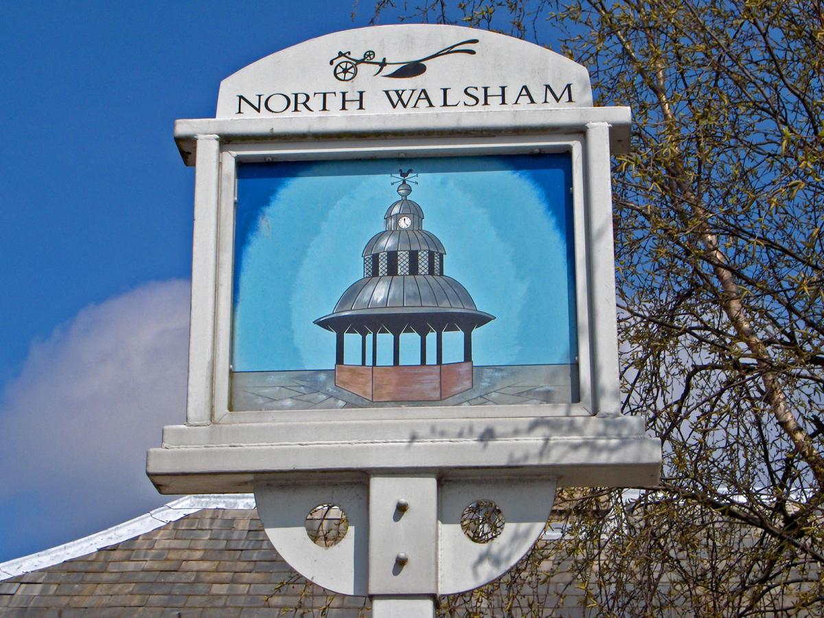 Sign welcoming visitors to North Waltham