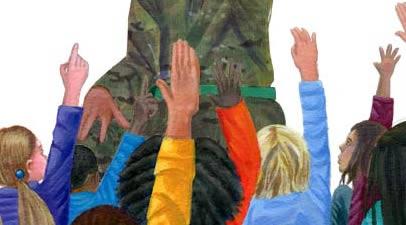 Image of children listening to a soldier